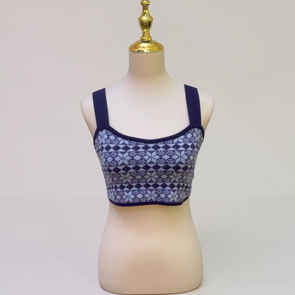 Intimately Free People Crop Top M Blue Geometric Knit snowflake Nordic Boho